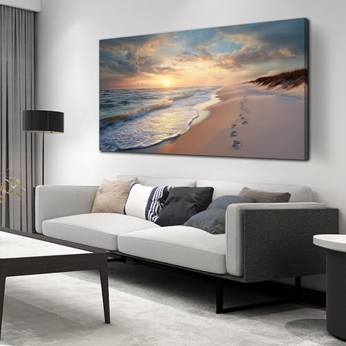 Ouzzlie Seascape Wall Art Gold Art for Office - color: Blue, size: 59"L x 29"W