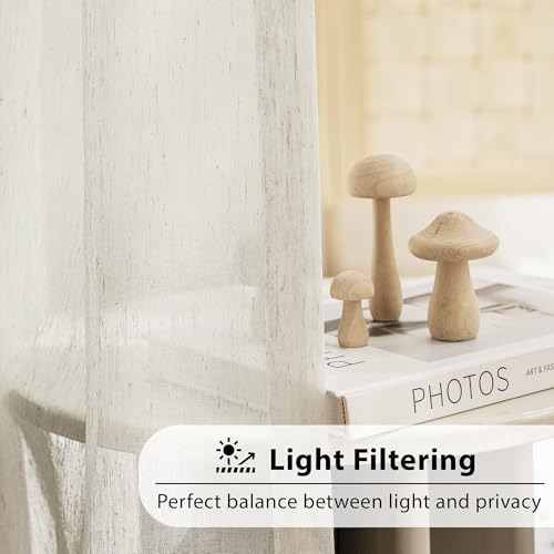 FMFUNCTEX Beige Linen Sheer Curtains, 84 Inches, 2 Panels for Bedroom - color: Rod Pocket| Natural, size: 52"W x 84"L (Pack of 2)