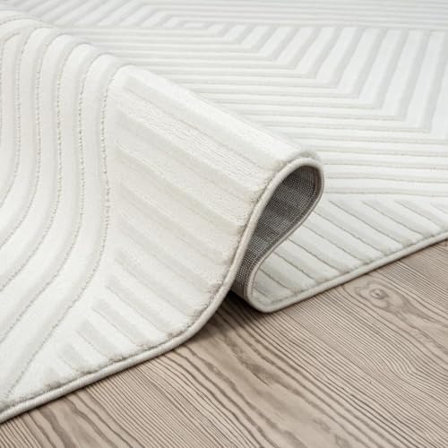 Abani Cream Area Rug for Living Room, Bedroom - Geometric Lines- 4 x 6 -Durable & Easy to Clean - color: Cream, size: 4' x 6' (Rectangular)