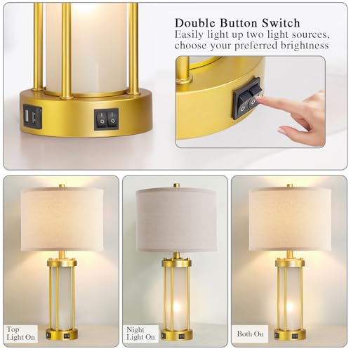 RORIA Modern Table Lamps for Living Room Set of 2 with 2 USB Ports - color: Gold