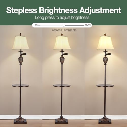 Traditional Floor Lamp with Tray, Remote Dimmable, 350° Swing Arm and Brown - color: Brown-1