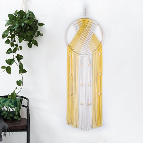 LB Boho Macrame Wall Hanging, Handmade Woven Cotton Wall Decor Tapestry - color: Yellow