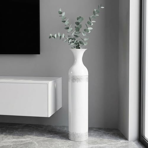 Hosley 24 Inch High White wash Metal Bottle Floor Vase. Ideal for Country Farmhouse Setting, Wedding Gift Special Occasion Home Office Dried Floral Arrangements - color: White