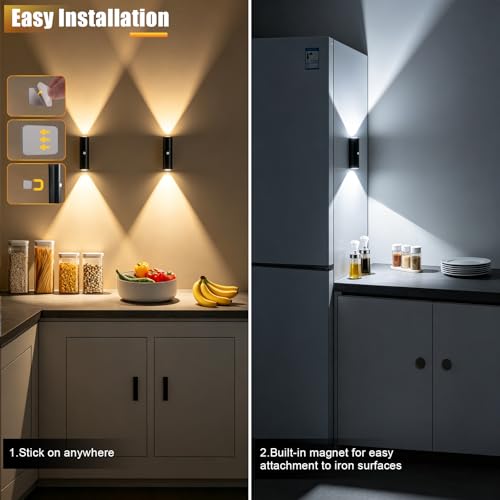 Motion Sensor Wall Light, Magnetic Rechargeable Wall Sconces - color: Black