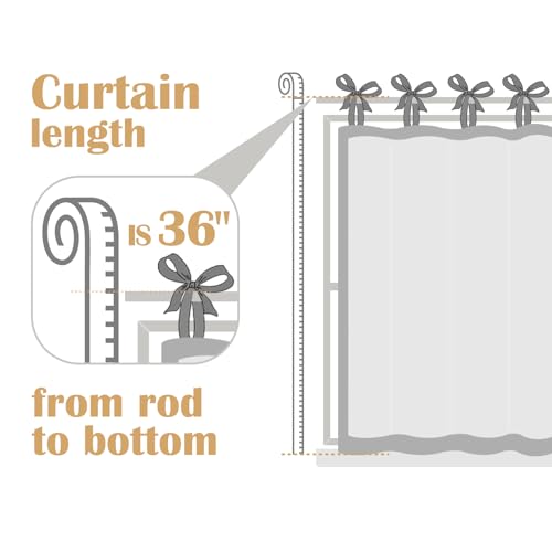 jinchan Blue Floral Kitchen Tier Curtains Alisa 36 Inches Tie Top 2 Panles - color: Alisa Blue on Linen, size: 26"W x 36"L (Pack of 2)