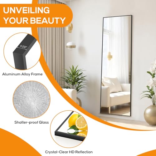 16"x59" Mirror Full Length, Upgraded Body Wall Mirrors - color: Black-rect, size: 59"L x 16"W