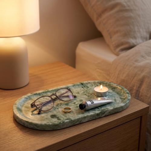 YKAJO Cloud Jade Oval Marble Tray, 11.8x5.9 Vanity Perfume Organizer Dish - color: Cloud Jade, size: 11.8" x 5.9" x 0.6"