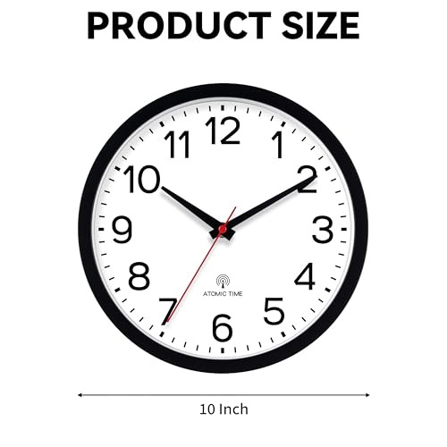 AKCISOT 10 Inch Wall Clock, Battery Operated Analog Clock, Black - color: Atomic Black, size: 10 Inch