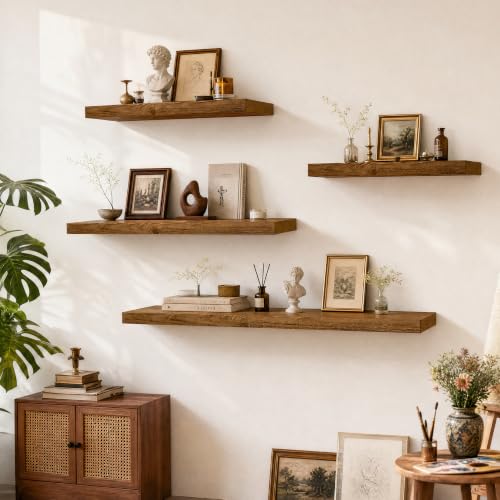 Solid Wood Floating Shelves for Wall 30 inch,Walnut Wooden Shelf Set of 2 - color: Walnut, size: 30inches-2P