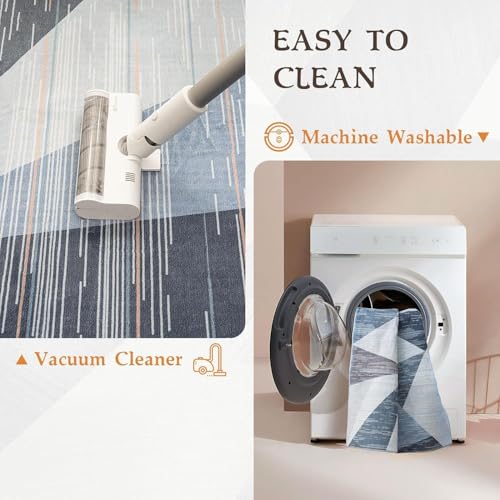 HOMFINE Washable Area Rug - Geometry Style Modern Rugs for Living Room, Bedroom, Machine Washable Rug Soft Non Slip Non Shedding Area Rug - Blue, 10'x14' - color: Blue, size: 10' x 14' (Rectangular)