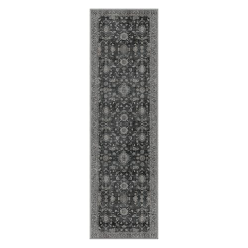 GENIMO 3x10 Non Slip Runner Rug, Washable Lightweight Hallway Charcoal - color: Charcoal, size: 3' x 10' (Rectangular)
