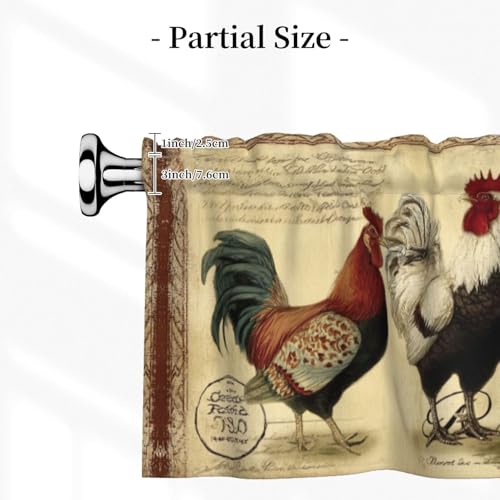 Worltoldb Vitange Chicken Curtain Valance Short Rod Pocket Window Treatment for Living Room Bedroom Kitchen Bathroom 1 Panel 54" W x 18" L - color: Vitange Chicken