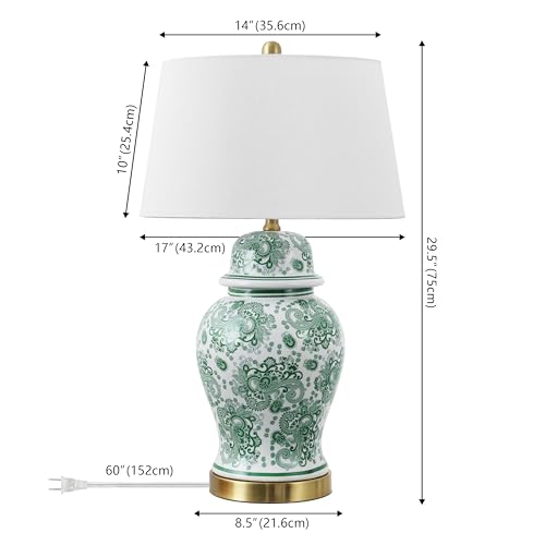JONATHAN Y Ellis Chinoiserie Ginger Jar Table Lamp 29.5", Green/White - color: Green/White