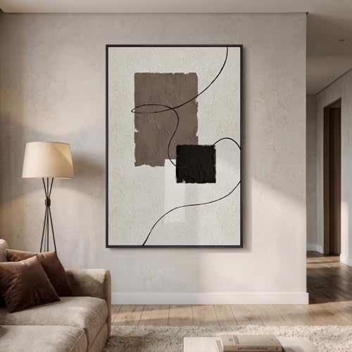 Extra Large Framed Neutral Beige Brown Abstract Wall Art, Vertical 40x60 In - color: Beige and Brown B, size: 60"L x 40"W