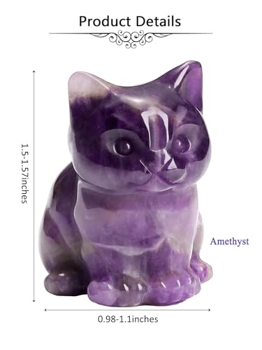Jovivi Amethyst Cystal Cat Statue Natural Stone Carved Sitting Cat Figurine - color: Purple - Amethyst Crystal