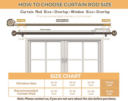 USFOOK Bronze Curtain Rods for Windows 72 to 144 Inch, Long Drapery Rods - color: Bronze, size: 72-144"