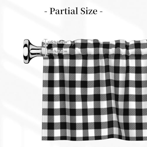 Black and White Checkerboard Curtain Valance Short Rod Pocket Window Treatment for Living Room Bedroom Kitchen Bathroom 1 Panel 54" W x 18" L - color: Black and White Checkerboard
