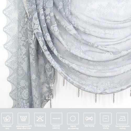 Molaxhome Grey Lace Window Valance Curtains Swag Victorian Gothic Style - color: Grey, size: 39.4"W x 41.3"L (Pack of 1)