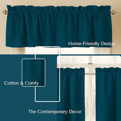 Native Fab 3 Piece Window Curtain Tiers 26"x36" and Valance 54"x18" Set - Rod Pocket - Semi Sheer - Short Curtain for Kitchen, Cafe, Living Room - Teal Green - color: Teal