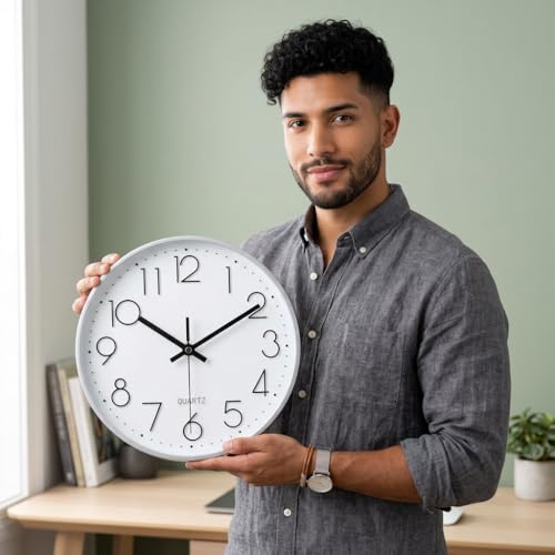 jomparis 10 Inch Silver Wall Clock Battery Operated Silent & Non-Ticking Wall Clock for Home Office Bathroom - color: 1 Pack - Silver, size: 10 Inch