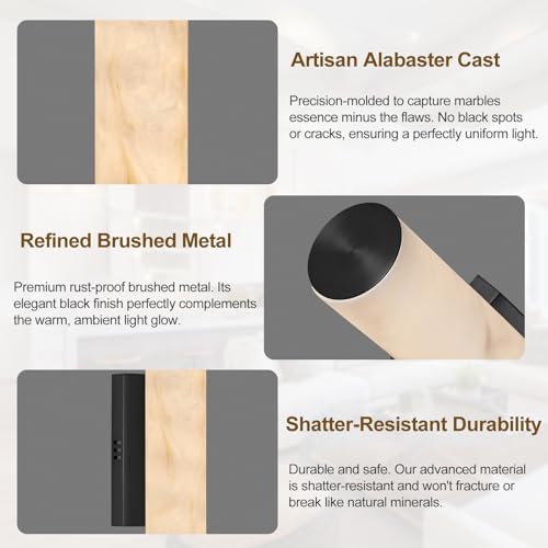 Artisan Alabaster Wall Sconces Set of 2, 20in Matte Black Linear Wall Sconce, Faux Alabaster Vanity Lights, 3000K Dimmable Hardwired Modern Wall Lighting for Bathroom Bedroom Living Room Hallway - color: Black-20in-2Pcs