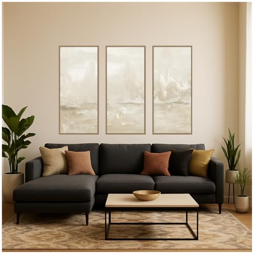 Kate and Laurel Dawning Abstract Panel 3 Piece Framed Canvas Wall Art Set by Naomi Hink NLS Design, Sylvie Dark Gold Modern Contemporary, Abstract Art for Wall Decor