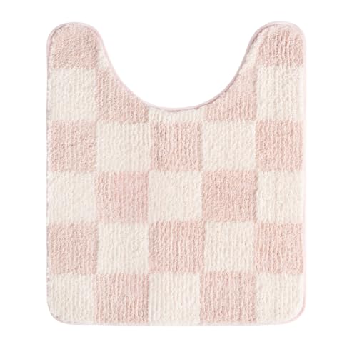 GRANNY SAYS Checkered Pink U Shaped Toilet Mat, 20" x 24",Cute Toilet Rug - color: Pink, size: 1'8" x 2' (20" x 24")