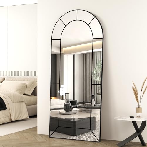 Delma Arched Window Pane Full Length Mirror, 22"x56", Black, Window Mirror - size: 56"L x 22"W