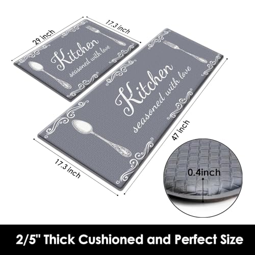 Arttown Anti-Fatigue Kitchen Rug Set of 2, Waterproof Non-Slip, Rustic - color: Grey Tablespoon Kitchen Mat, size: 17.3 x 47 inch + 17.3 x 29 in