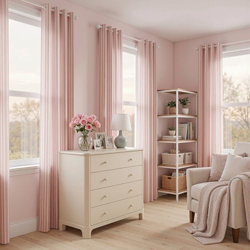 MYSKY HOME Red Striped Linen Curtains for Girls Bedroom 63 Inches 2 Panels - color: B-red, size: 52"W x 63"L (Pack of 2)