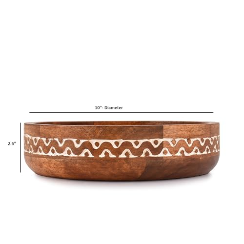 Samhita Mango Wood Round White Decorative Bowls for Rustic Home Decor Table Centerpieces Home Party Wedding Décor (10" x 10" x 2.5")