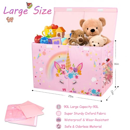 Large Toy Box, Sturdy Kids Storage Organizer for Boys Girls, 25"x13"x16" - color: Large Pink