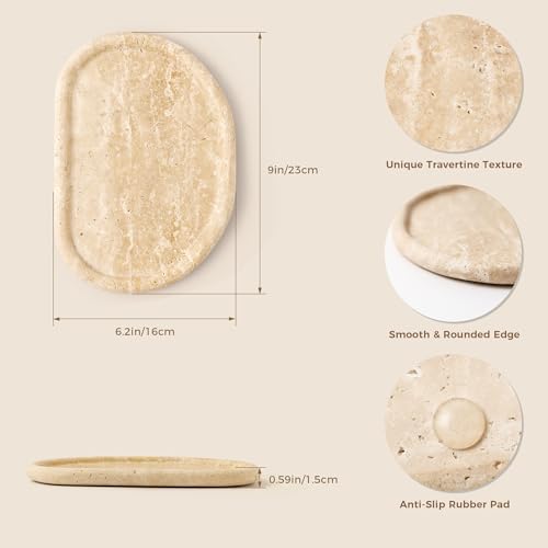 Natural Travertine Tray, Special-Shaped Jewelry Tray, Marble Ring Dish for BathroomCountertop, Nightstand,Dressing Table, Bedside Table, Home Decor, Beige(Middle)(NS025) - color: Beige, size: 9.1" x 6.3" x 0.6"