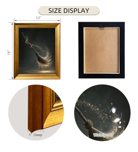 Vintage Gold Framed Halloween Wall Art, Gothic Brooms Canvas Print, Spooky Pictures for Fall Farmhouse, Dark Academia Aesthetic Painting Picture for Living Room, Bedroom, Bathroom, 16x20in Ready to Hang - color: Witch Broom, size: 20"L x 16"W