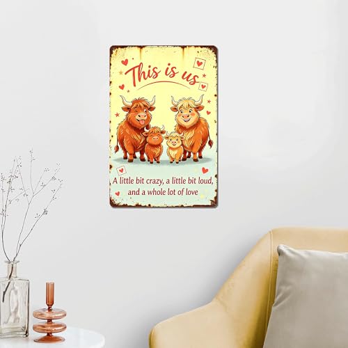 Heart Accent Cow Family Vintage Print,Solid Aluminum Wall Sign, Cottage Bedroom Accent, Warm Housewarming Decor Plaque 8x12 Inch - color: M2030-Cow1-8