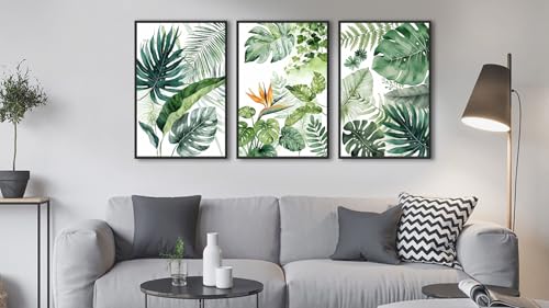 Large Framed Botanical Wall Art, Tropical Plants Canvas Prints, 24"x36"x3 - color: green, size: 24"x36"x3 Framed