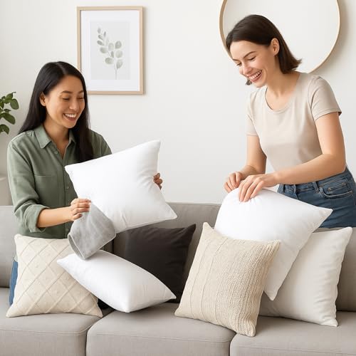 LANE LINEN 4 Pack 18x18 White Throw Pillow Inserts for Decorative Pillow Covers, Couch Pillows for Living Room, Fluffy Pillows for Bed - size: 18x18