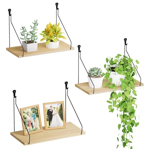 QsQueen Floating Shelves for Wall, Rustic Wood Shelf,11.8 Inch, No Drill - color: Primary Color