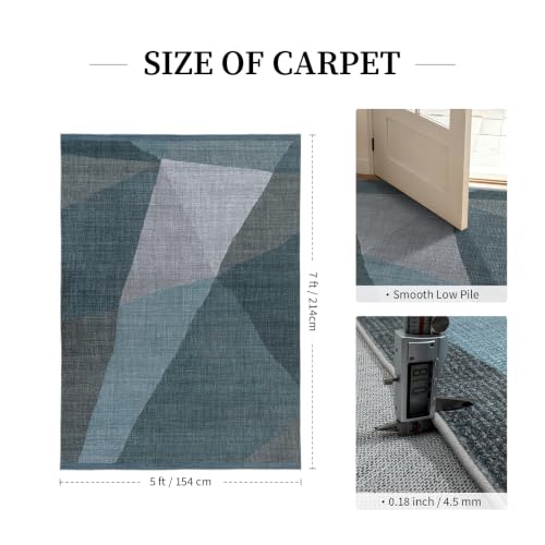 YIHOUSE Mid Century Modern Rug, Washable Non-Slip Low Pile, Blue, 5x7 ft - color: Blue, size: 5' x 7' (Rectangular)