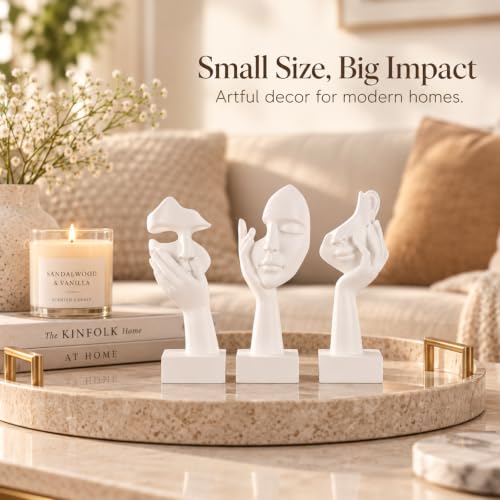 3 Pcs Thinker Small Statue Set - White Art Abstract Home Accent Figurines for Decor Woman Apartment Bookshelf Floating Shelf Coffee Table Office Desk Bathroom Counter Decor (3 Pcs White, 6") - color: 3 Pcs White, size: 6"