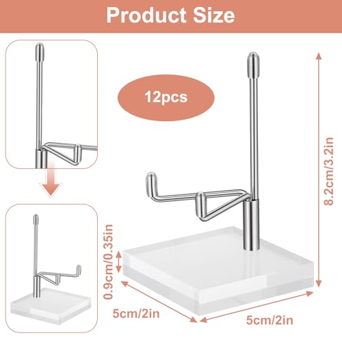 12 Pcs Adjustable Metal Arm Display Stand Crystal Holder Easel Display with Acrylic Base Easel Rock Mineral Stand for Geodes Mineral Agate Collection (Silver, 2 x 2 x 3.2 Inch)