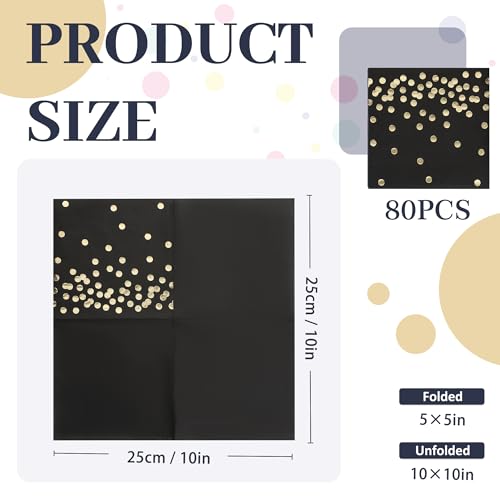 80 Pack of White Paper Cocktail Napkins with Gold Foil Polka Dot Confetti,Polka Dot Party Supplies(5 x 5 in,3-ply) (Black) - style: Black Gold Dot