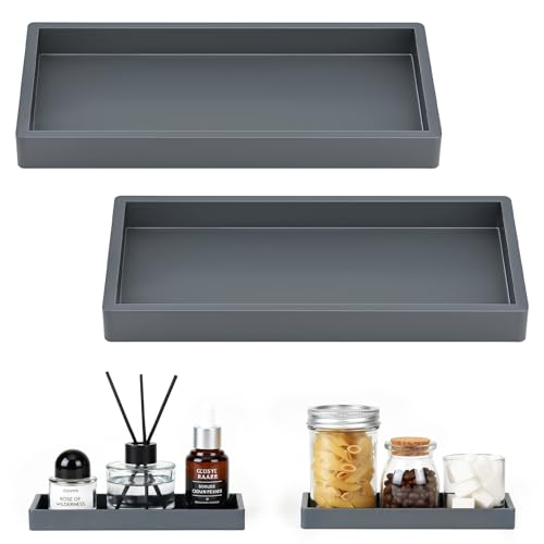 Luxspire 2 Pack Silicone Bathroom Tray 7.9" Vanity Tray, Dark Gray - color: Dark Gray, size: 7.87 × 3.94 × 0.79 in