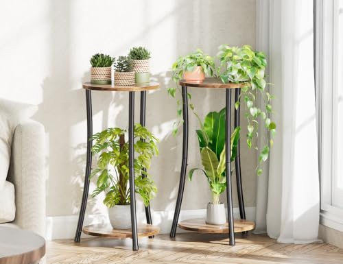 Simple Trending Round Side Table, 2 Tiers End Table for Living Room with Storage Shelf, Slim Sofa Table Set of 2, Rustic Brown - size: Cinched Waist Stand
