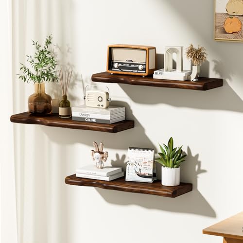 Walnut Finish Floating Shelves,Hidden Brackets,2-Pack,24 Inches Each