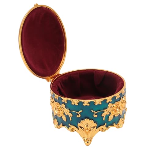 Vintage Round Metal Jewelry Box, Exquisite Hand-Carved Gold Pattern, Trinket for Rings, Earrings, Necklaces-Ideal Retro Keepsake or