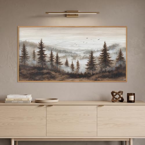 Aurlan Large Foggy Pine Tree Mountain Framed Canvas Wall Art Set-40"x20" - color: Foggy Landscape Wall Art, size: 40"L x 20"W