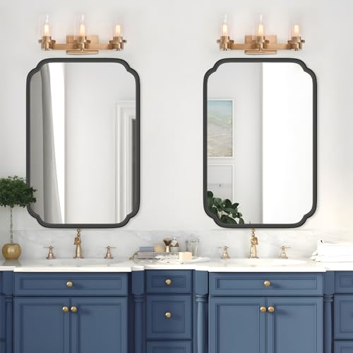 Ferytange Black Bathroom Mirror for Over Sink 20" x 30" Modern Rounded Rectangle Bathroom Vanity Mirror with Metal Framed Wall Mounted Decorative Mirror (Horizontal/Vertical) - color: Black, size: 30"L x 20"W
