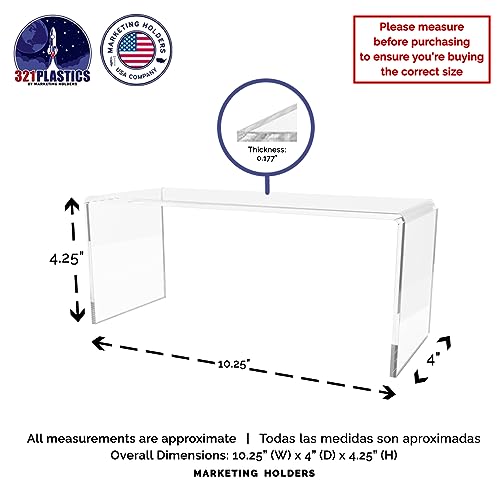 Marketing Holders 4 Pack Clear Acrylic Riser Display Stand 10 Inch Wide by 4 Inch Deep Retail Merchandise Showcase Elongated Bench Clear Plexiglass Counter or Tabletop Products Platform - size: 10.25"W x 4"D x 4.25"H