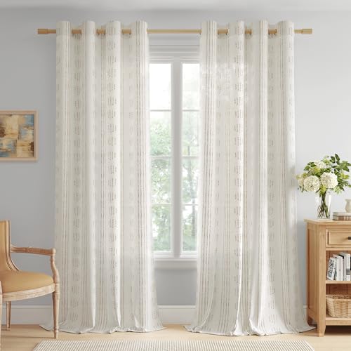 Taupe Linen Boho Curtains 72 Inch Farmhouse Grommet Top 2 Panels - color: Boho | Taupe, size: 52"W x 72"L (Pack of 2)